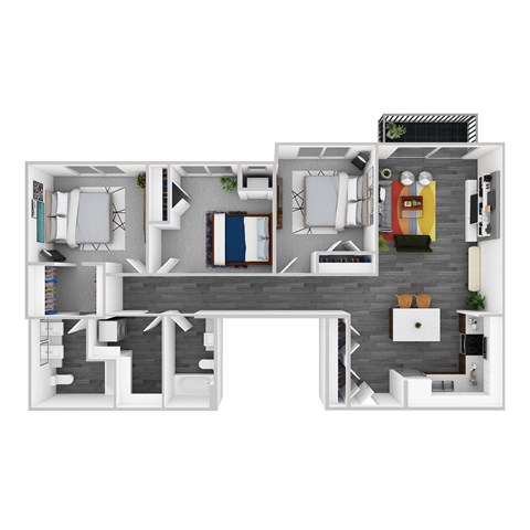 Floor plan for 3 beds, 2 baths, 1344 sqft